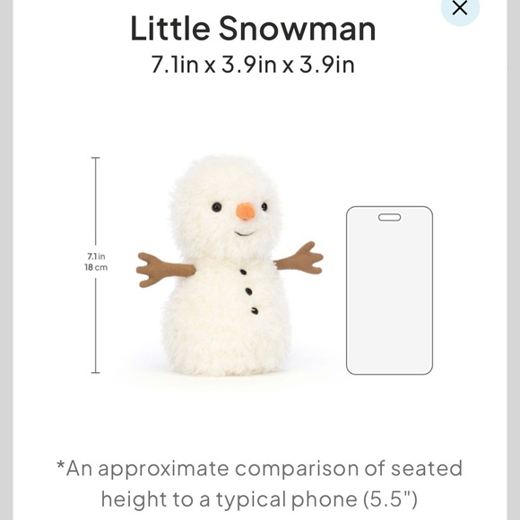 BNWT Jellycat Little Snowman Plush with White Fluffy Body - Picture 4 of 5